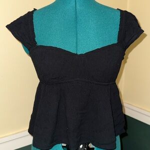 Hollister Flutter Sleeve Babydoll Top Black